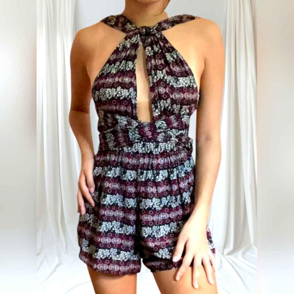 One Way Romper Size 8 M Medium Open Back Halter Neck Stretch Belt Wrap Around